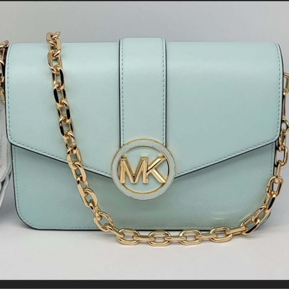 Michael Kors Aqua Crossbody Bag with Gold Chain